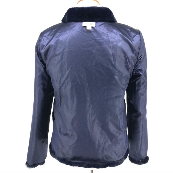 Maison Jules Navy Blue Reversible Faux Fur Long Sleeve Jacket Coat - Picture 10 of 16